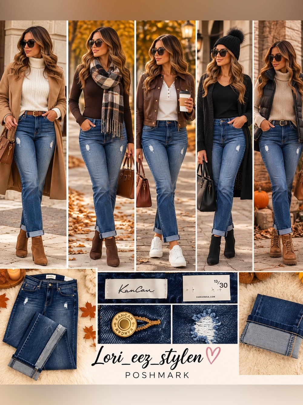 KanCan Women's Straight Leg Jeans - Medium Blue Distressed